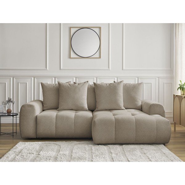 Colțar bej extensibil/cu spațiu de depozitare cu tapițerie din chenille (cu colț pe partea dreaptă/cu șezlong) Roxelane – Bobochic Paris-image-1