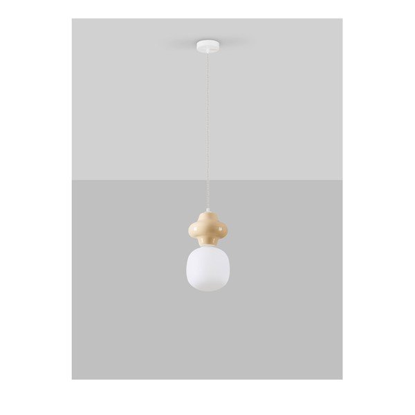 Lustră albă/crem din ceramică cu abajur din sticlă ø 18 cm Clio – Nova Luce-image-3