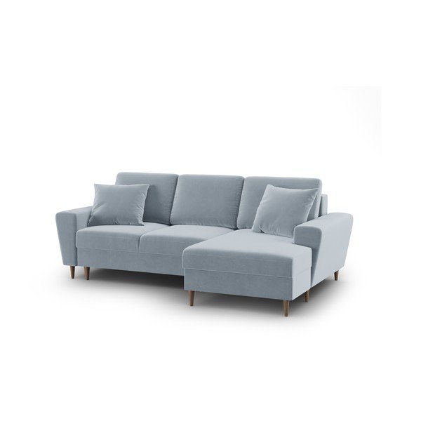 Colțar albastru deschis extensibil, cu spațiu de depozitare cu tapițerie din catifea (cu colț pe partea dreaptă, cu șezlong) Kyoto – Cosmopolitan Design-image-1