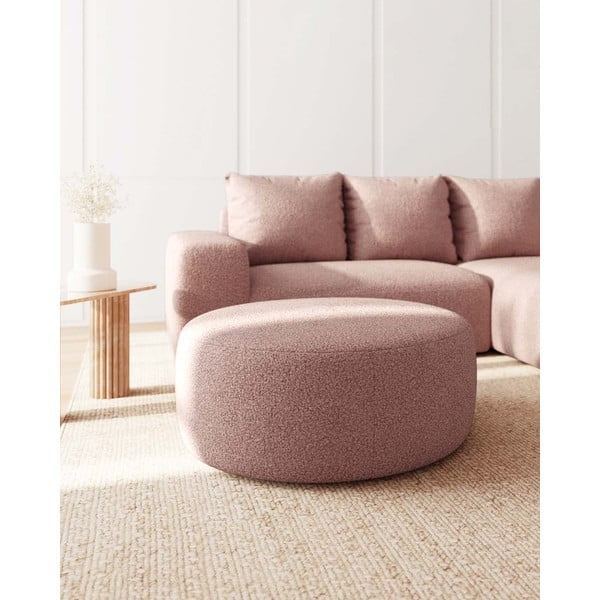 Taburet roz deschis cu tapițerie din stofă bouclé Feiro – MESONICA-image-2