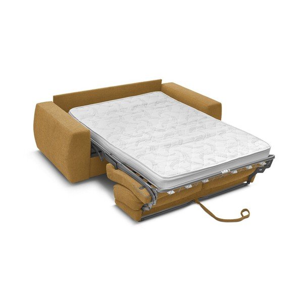 Canapea galben-muștar pentru dormitul zilnic/extensibilă cu tapițerie din chenille 240 cm Hugo – Bobochic Paris-image-3