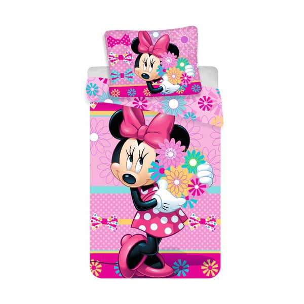 Lenjerie de pat pentru copii din bumbac pentru pat de o persoană 140x200 cm Minnie – Jerry Fabrics