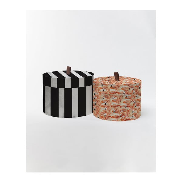 Set 2 cutii rotunde din catifea Velvet Atelier Stripes