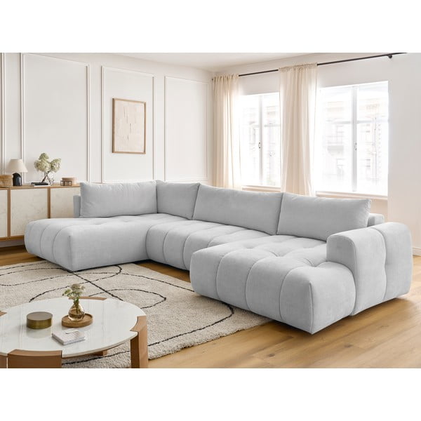 Colțar gri deschis extensibil/cu spațiu de depozitare (cu colț pe partea stângă/în formă de "U") Fuji – Bobochic Paris-image-1