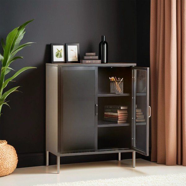 Vitrină gri din oțel 80x102x40 cm Acier – Premier Housewares-image-1