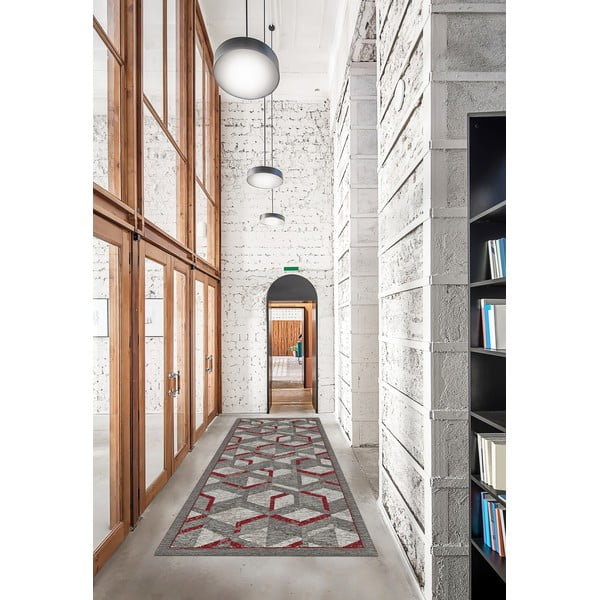 Traversă Floorita Hypnotik, 55 x 140 cm, gri-roșu-image-1