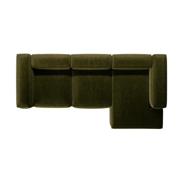 Colțar verde cu tapițerie din catifea reiată  (cu colț pe partea dreaptă/cu șezlong) Bergamo – Cosmopolitan Design-image-3