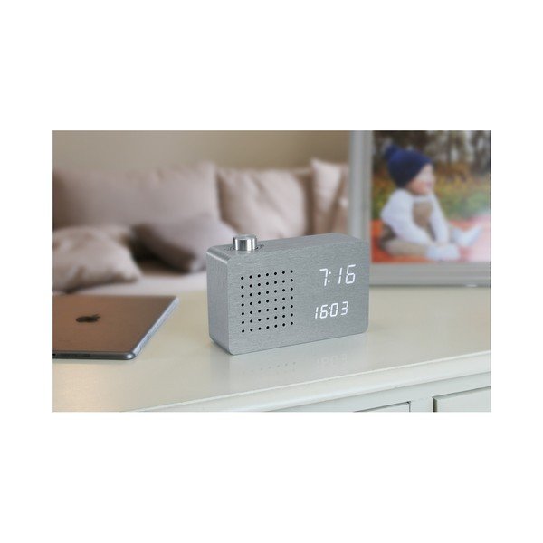 Ceas cu LED și radio Gingko Click Clock, gri-alb-image-4