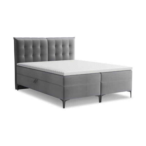 Pat boxspring gri cu spațiu de depozitare 180x200 cm Mikana – Makamii