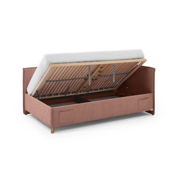 Pat pentru copii  roz pe colț tapițat cu spațiu de depozitare cu somieră 90x200 cm Fun – Meise Möbel-image-2