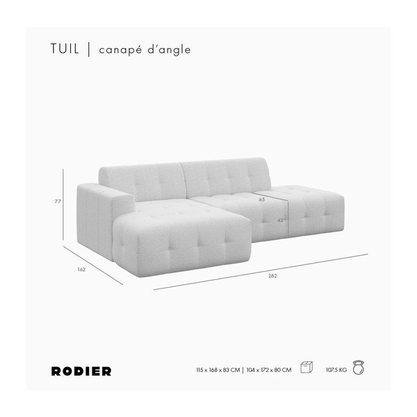 Colțar gri cu tapițerie din catifea (cu colț pe partea stângă, cu șezlong) Tuil – Rodier-image-4