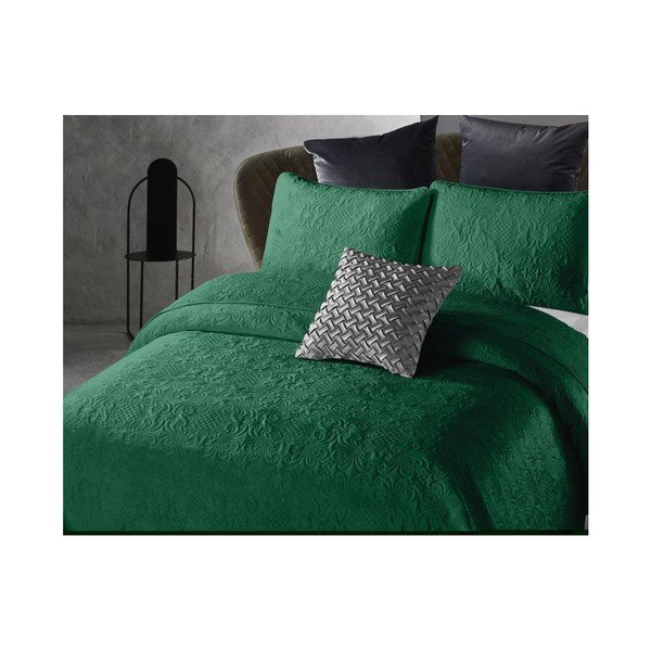 Cuvertură din micropercal cu 2 fețe de pernă Dreamhouse Velvet Clara, 180 x 250 cm, verde-image-1