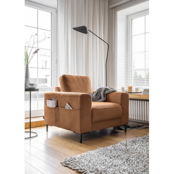 Fotoliu portocaliu/maro cu tapițerie din catifea reiată Lofty Lilly – Miuform-image-2