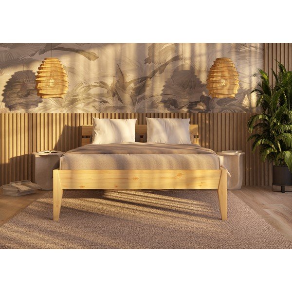 Pat matrimonial în culoare naturală din lemn de pin 180x200 cm Torino – Olivia Living-image-4