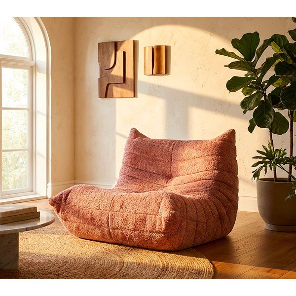 Fotoliu bean bag roz cu tapițerie din țesătură bouclé Mask – Mauro Ferretti-image-1