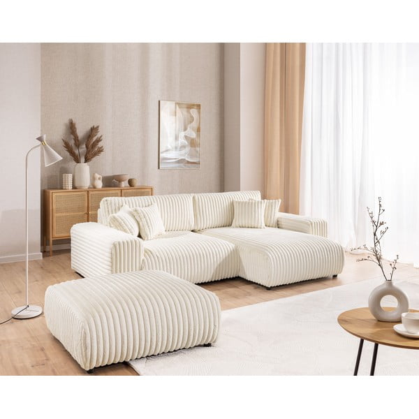 Taburet crem cu tapițerie din catifea reiată Justin – Ropez-image-3