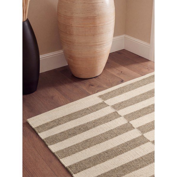 Covor tip traversă alb/gri reversibil/țesut manual din lână 80x200 cm Vika – Hanse Home-image-3