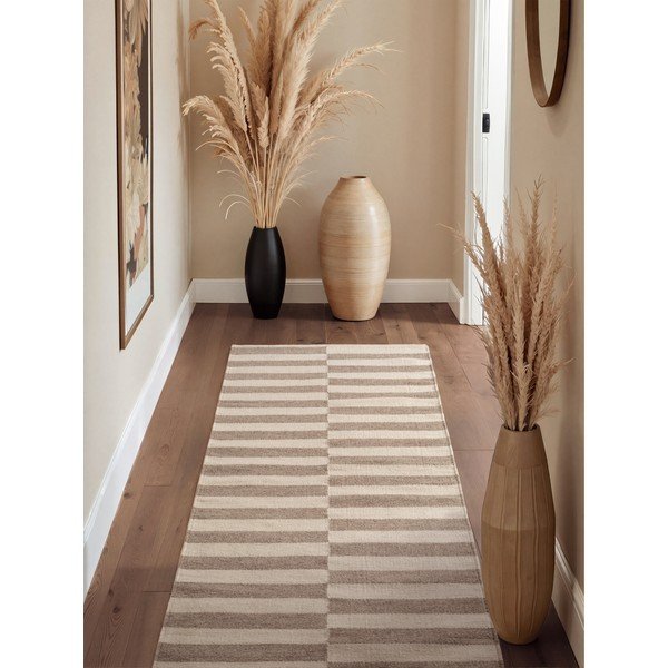 Covor tip traversă alb/gri reversibil/țesut manual din lână 80x200 cm Vika – Hanse Home-image-1