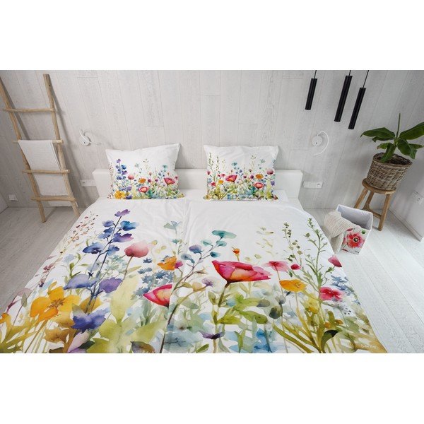 Lenjerie de pat din bumbac satinat pentru pat de o persoană 140x200 cm Watercolour Flowers – Butter Kings-image-4