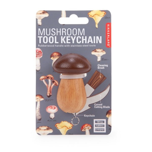 Set breloc cu mini cuțit și perie Kikkerland Mushroom