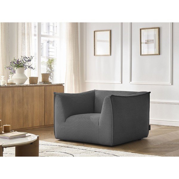 Fotoliu gri închis cu tapițerie din catifea reiată Giorgia – Bobochic Paris-image-1