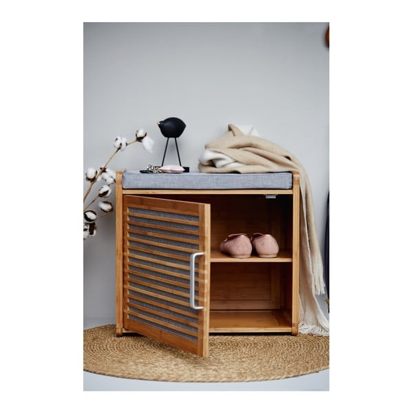 Pantofar gri/maro cu bancă din bambus Bahari – Wenko-image-1