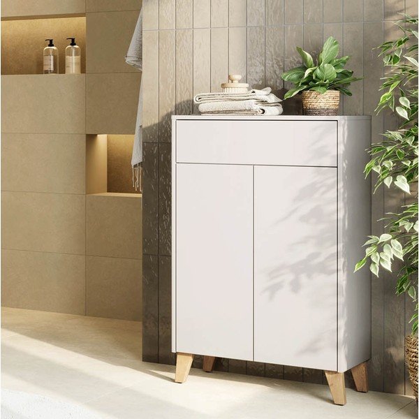 Dulap de baie crem înalt cu aspect mat 63x101 cm Arnea – Germania-image-1