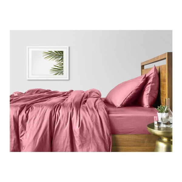 Lenjerie din satin cu cearceaf roz pentru pat dublu COSAS Jalo, 200 x 220 cm, roz