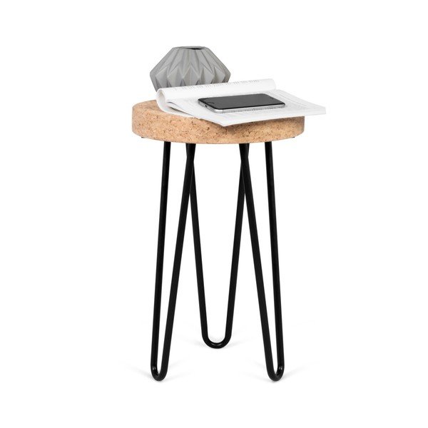 Măsuță din plută cu picioare metalice negre TemaHome Drum-image-4