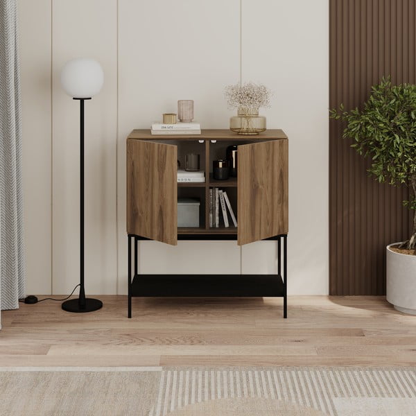 Dulap negru/în culoare naturală cu aspect de lemn de stejar 80x90x40 cm Amira – Marckeric-image-2