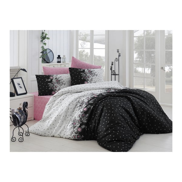 Lenjerie de pat cu cearșaf pentru pat dublu Nazenin Home Roxy, 200 x 220 cm