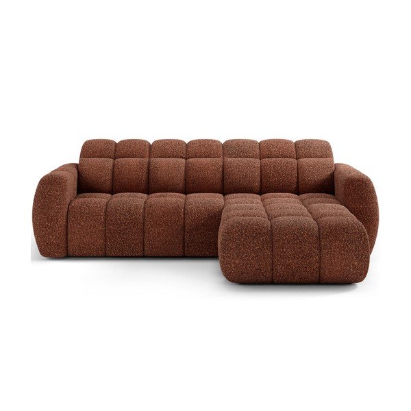 Colțar roșu cu tapițerie din țesătură bouclé (cu colț pe partea dreaptă/cu șezlong) Fanito – ELTAP