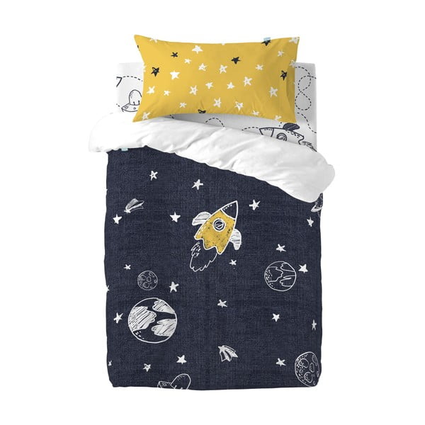 Cearceaf elastic din bumbac Mr. Fox Starspace, 70 x 140 cm, alb-negru-image-2