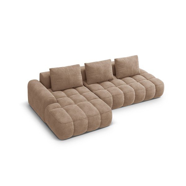 Colțar maro deschis extensibil/cu spațiu de depozitare cu tapițerie din catifea (cu colț pe partea stângă/cu șezlong) Linz – Cosmopolitan Design-image-3