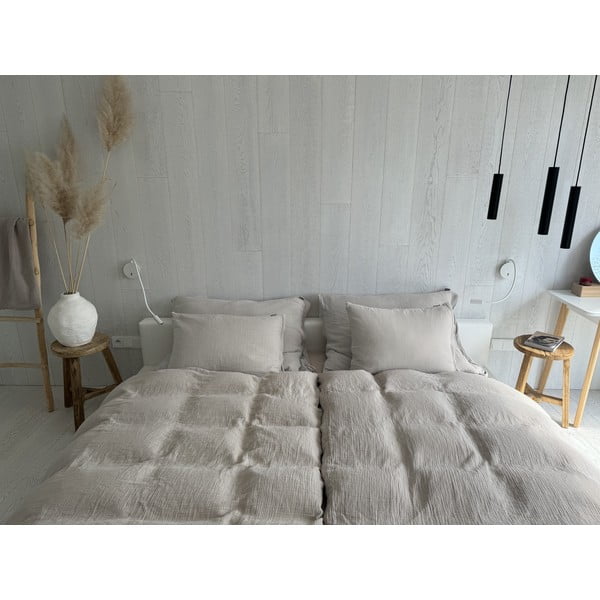 Lenjerie de pat bej din muselină pentru pat dublu 200x200 cm Plain Muslin – Butter Kings-image-1