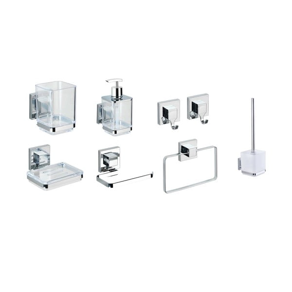 Set de accesorii de baie argintiu lucios autoadeziv din plastic Quadro – Wenko