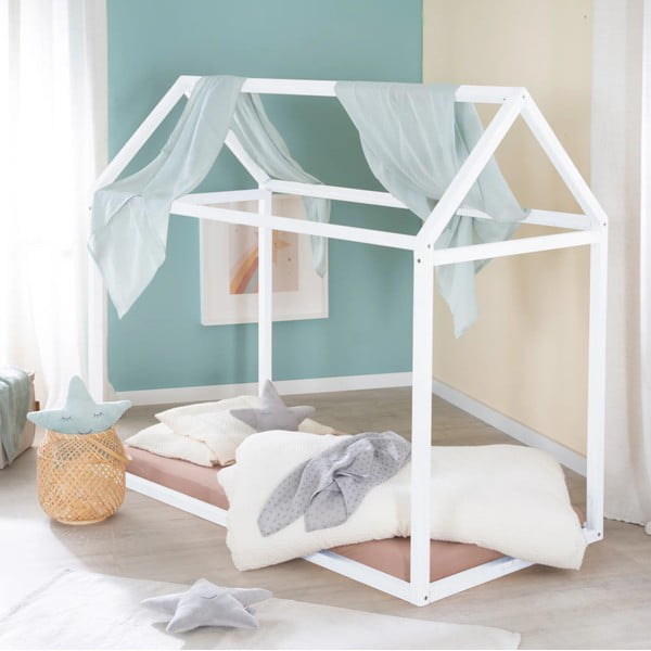 Pat pentru copii  alb de tip casă 70x140 cm Montessori – Roba-image-3