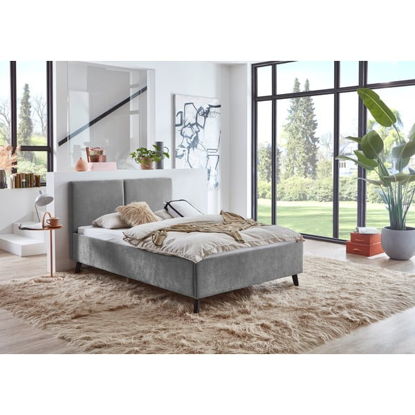 Pat matrimonial gri tapițat cu somieră 140x200 cm Piano – Meise Möbel-image-1