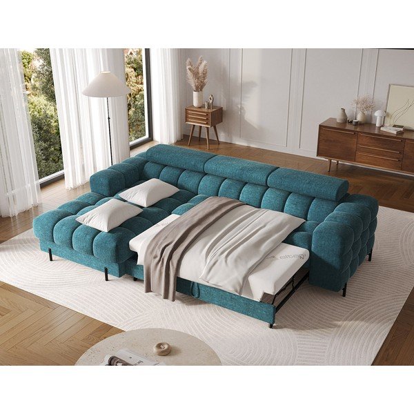 Colțar albastru extensibil/cu spațiu de depozitare cu tapițerie din țesătură bouclé (cu colț pe partea stângă/cu șezlong) Felro – ELTAP-image-4