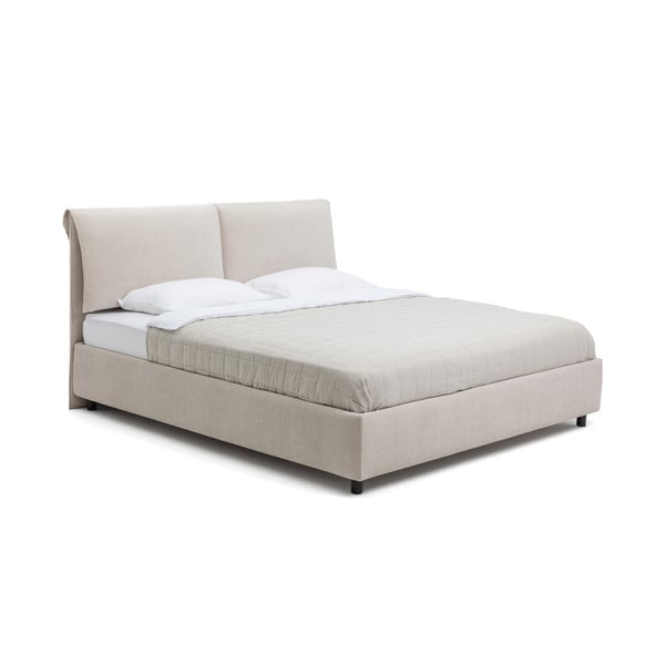 Pat matrimonial bej tapițat cu spațiu de depozitare cu somieră 180x200 cm Myra Pillow – Bonami Selection
