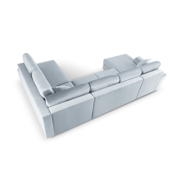 Colțar albastru deschis extensibil, cu spațiu de depozitare cu tapițerie din catifea (cu colț pe partea dreaptă, în formă de "U") Kyoto – Cosmopolitan Design-image-4