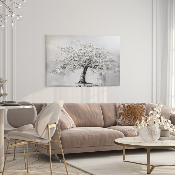 Tablou cu detalii pictate manual 70x100 cm White Tree – Styler-image-1