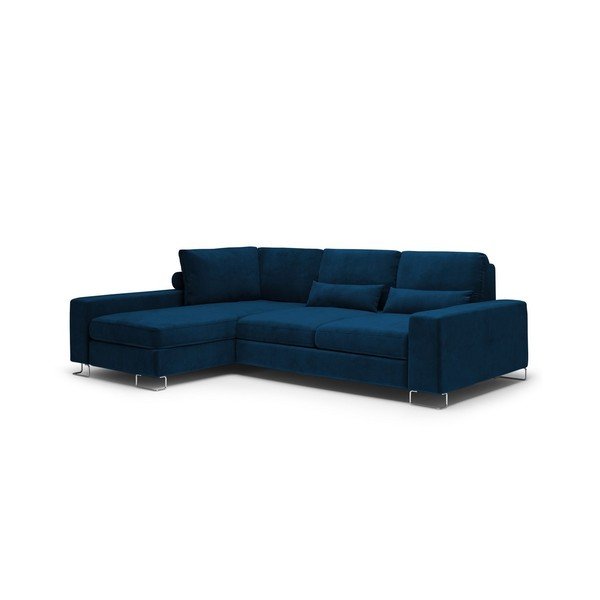 Colțar extensibil cu tapițerie de catifea și șezlong pe partea stângă Windsor & Co Sofas Diane, albastru-image-3