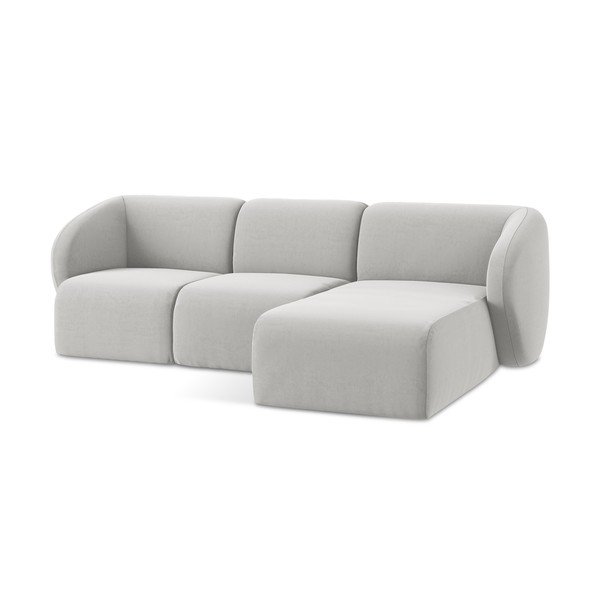 Colțar gri deschis cu tapițerie din catifea (cu colț pe partea dreaptă/cu șezlong) Lani – Makamii-image-4