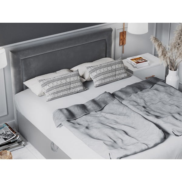Pat boxspring 200x200 cm gri cu spațiu de depozitare Yucca – Mazzini Beds-image-1