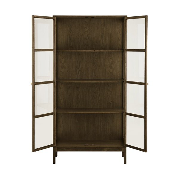 Vitrină maro închis cu aspect de lemn de stejar 90x180x40 cm Zamora – House Nordic-image-3