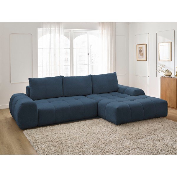 Colțar albastru închis extensibil/cu spațiu de depozitare cu tapițerie din chenille (cu colț pe partea dreaptă/cu șezlong) Everest – Bobochic Paris-image-1
