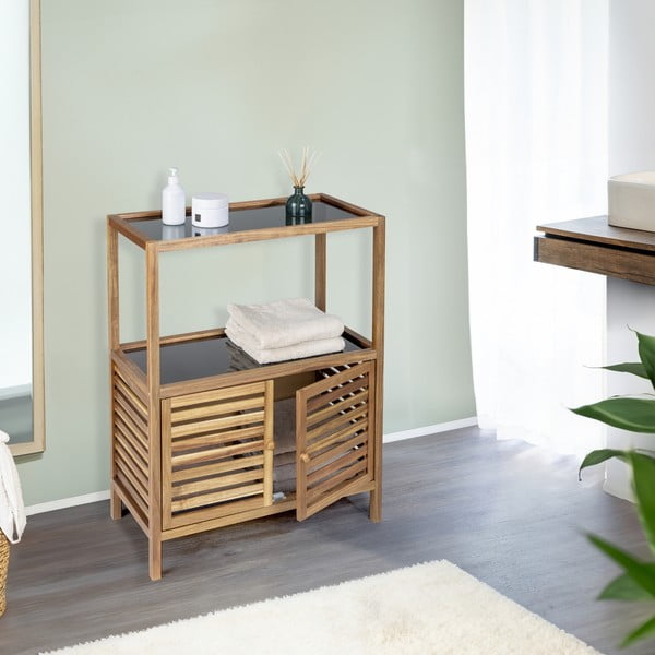 Dulap de baie negru/în culoare naturală jos din lemn de acacia 67,5x86 cm Fondi – Wenko-image-1