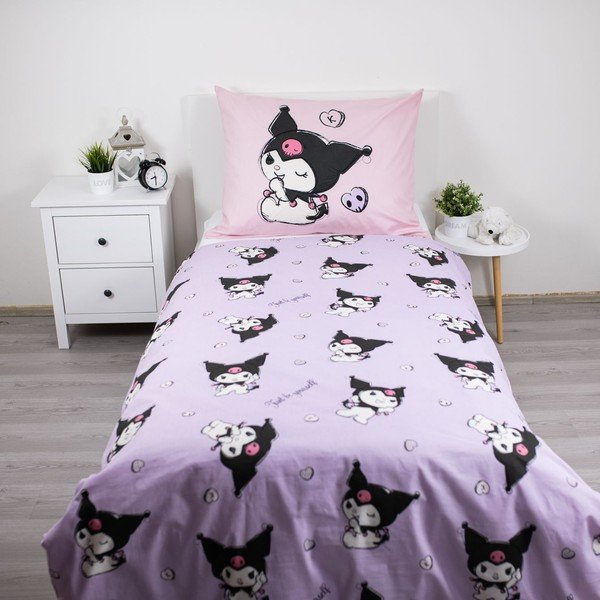 Lenjerie de pat pentru copii roz din bumbac pentru pat de o persoană 140x200 cm Hello Kitty "Kuromi" – Jerry Fabrics-image-2