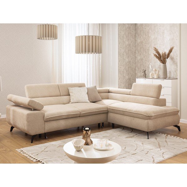 Colțar bej cu tapițerie din chenille (cu colț pe partea dreaptă/în formă de ”L”) Marbeya  – Ropez-image-1